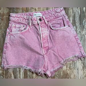 ZARA Washed Pink Frayed Hem Denim Shorts